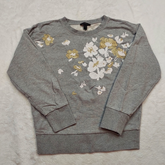 J. Crew Tops - J. Crew Gray Floral Embroidered Long Sleeve Sweatshirt Size S